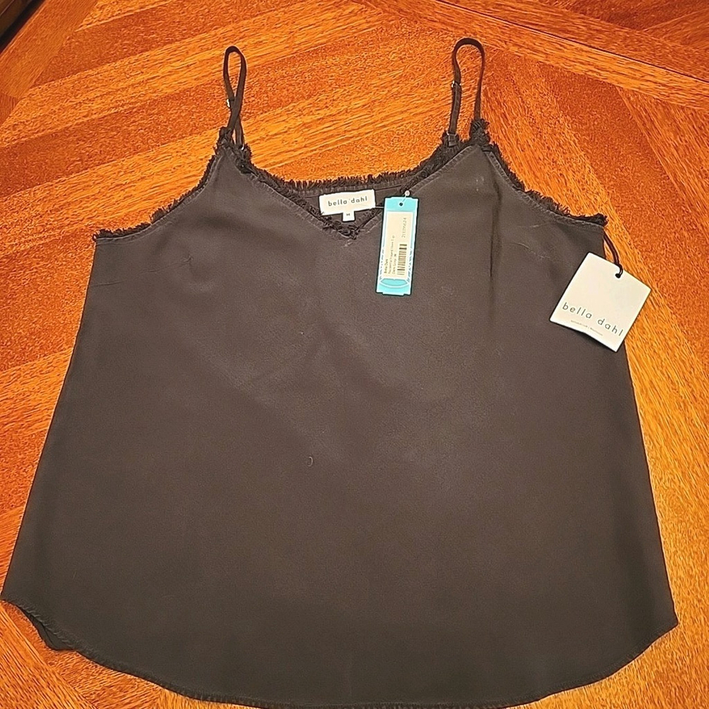 Bella Dahl Women's Medium Tank Dark Grey Nicoletta Frayed Hem A1